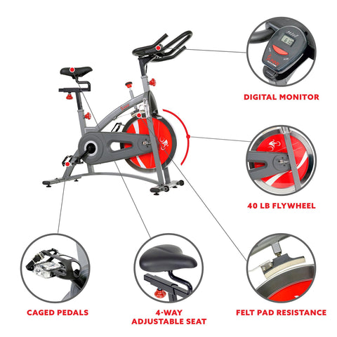 Image of Sunny Health & Fitness 40lb Flywheel Belt Drive Indoor Cycle Bike w/ Clipped Pedals - SF-B1509