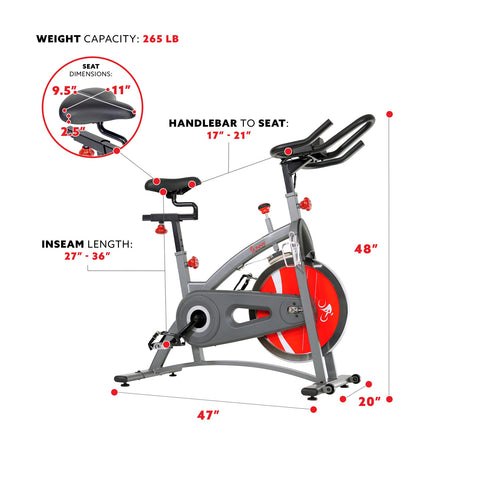 Image of Sunny Health & Fitness 40lb Flywheel Belt Drive Indoor Cycle Bike w/ Clipped Pedals - SF-B1509