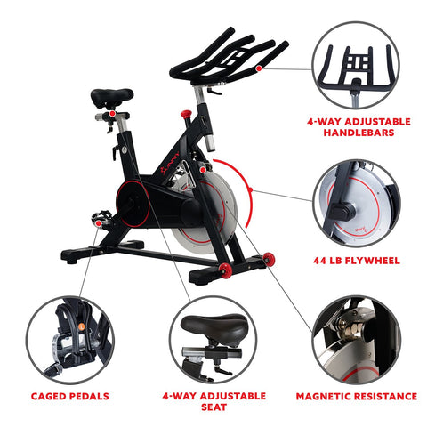 Image of Sunny Health & Fitness Magnetic Belt Drive Indoor Cycling Bike with 44 lb Flywheel and Large Device Holder - SF-B1805