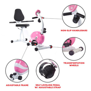 Sunny Health & Fitness Pink Magnetic Recumbent Bike