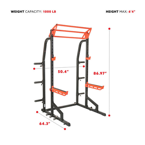 Image of Sunny Health & Fitness Power Zone Half Rack Heavy Duty Performance Power Cage with 1000 LB Weight Capacity – SF-XF9933